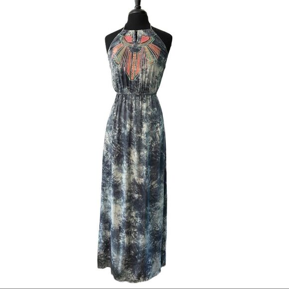 𝅺flying Tomato Tie Dye Embroidered Halter Maxi Sz S - Picture 1 of 13